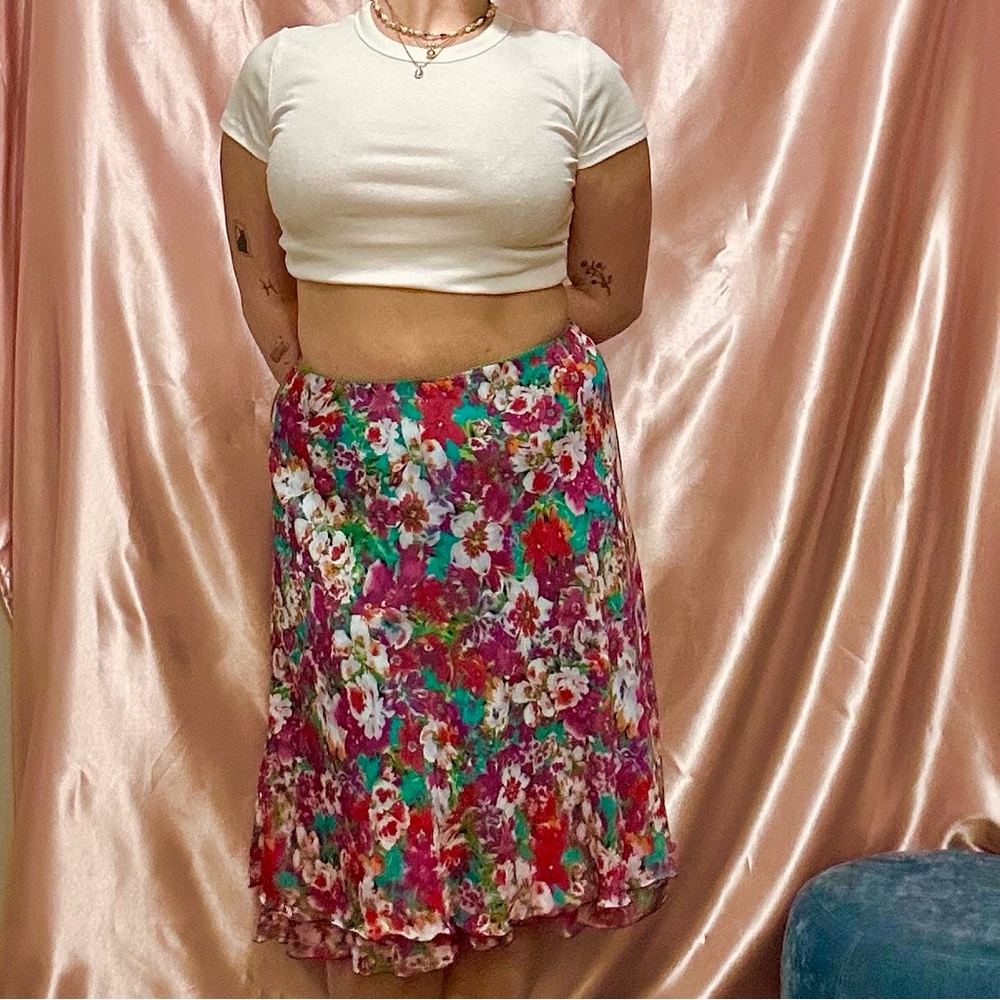 Colorful Floral Knee Length Skirt